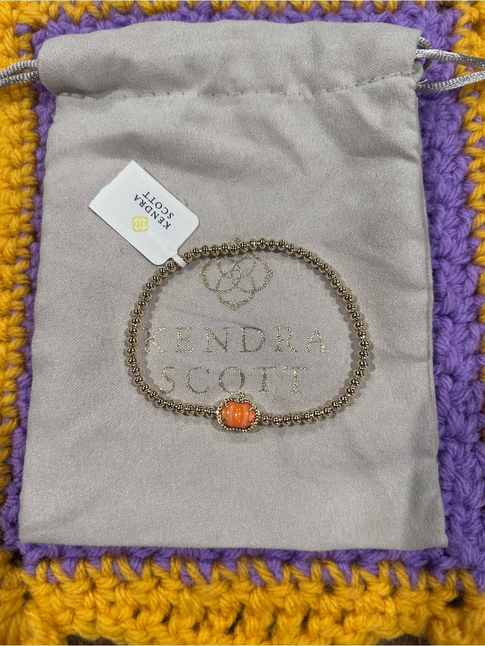 NWT Kendra Scott Pumpkin Gold Stretch Bracelet in Orange Mother-of-Pearl - Picture 3 of 4